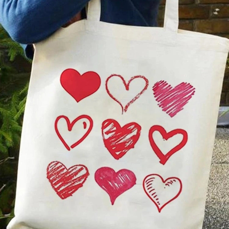 Unisex Canvas Heart Shape Basic Classic Style Square Open Canvas Bag