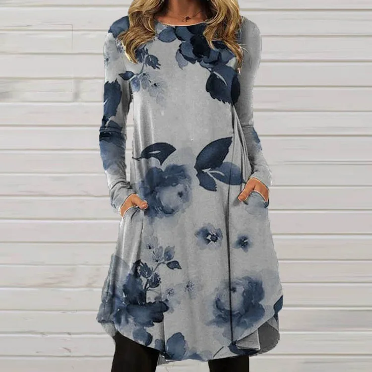 Fashion Ethnic Solid Color Loose Irregular Retro Long Sleeve Casual Dress