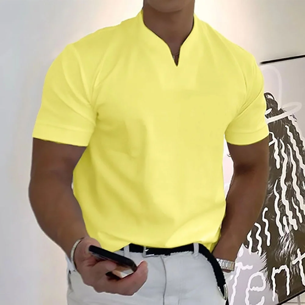 New V-neck Men's Slim Fitness Casual Summer Short Sleeve T-Shirt