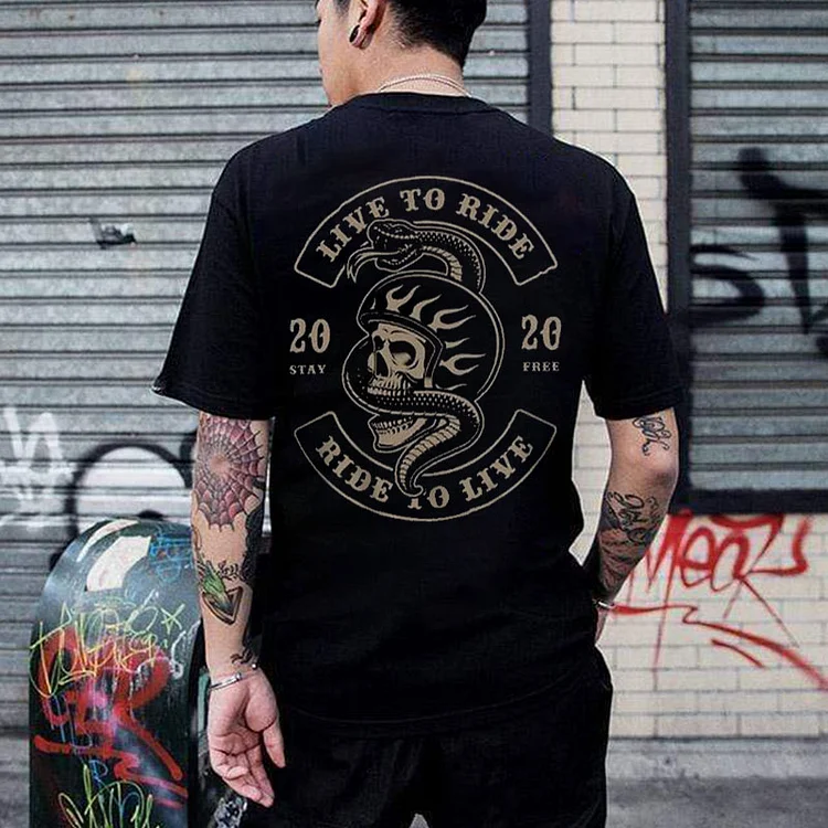 MOTOSUNNY Vintage Live To Ride – Ride To Live Black Print T-shirt 9a89