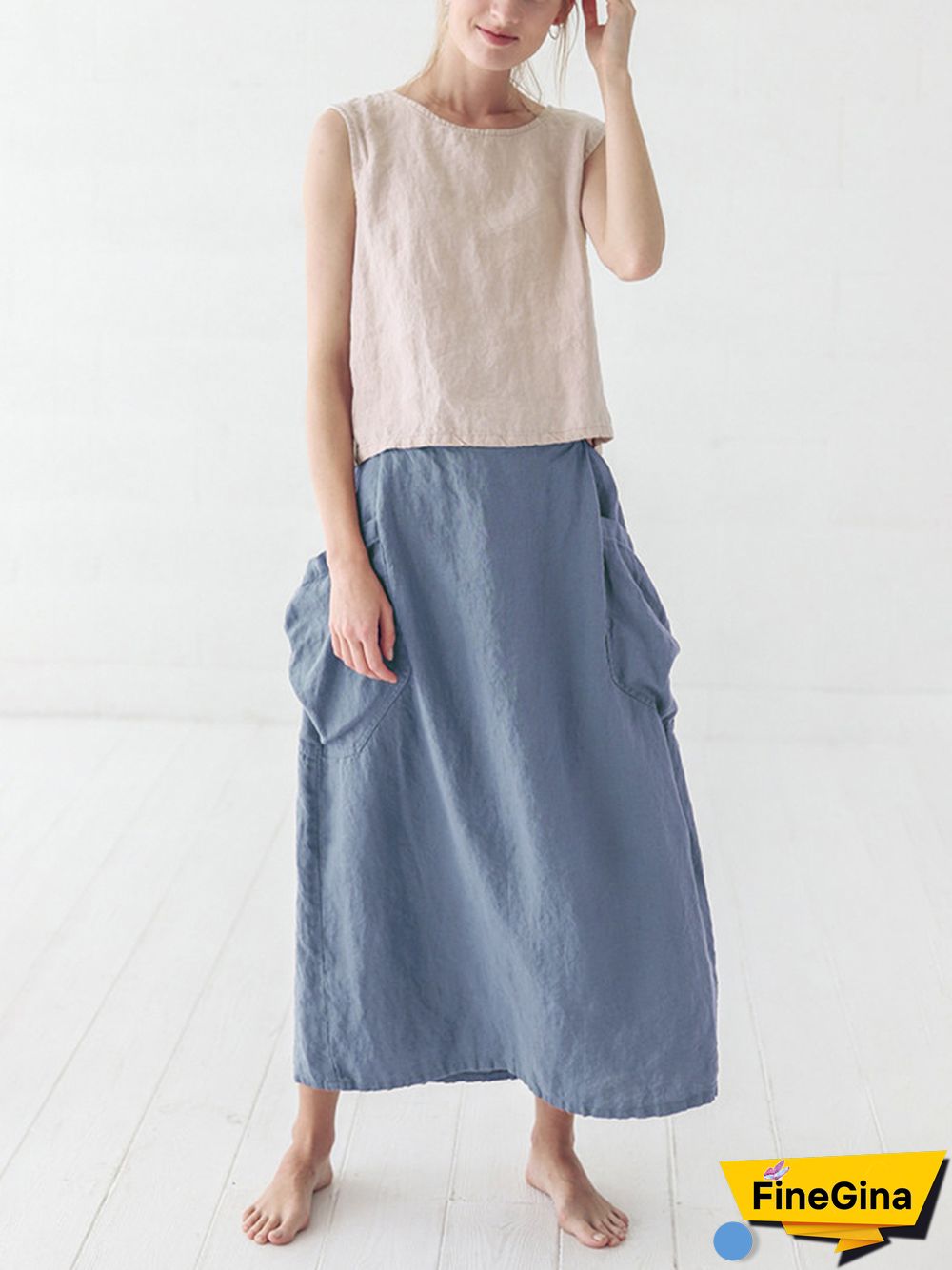 Marina Linen Elastic Waist Skirt