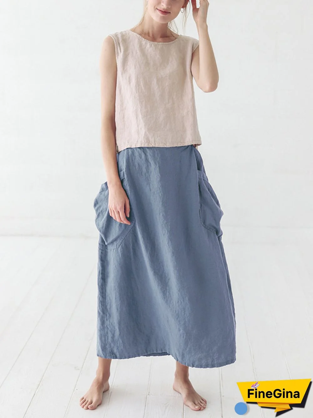 Marina Linen Elastic Waist Skirt