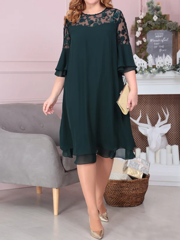 Round neck lace solid color dress