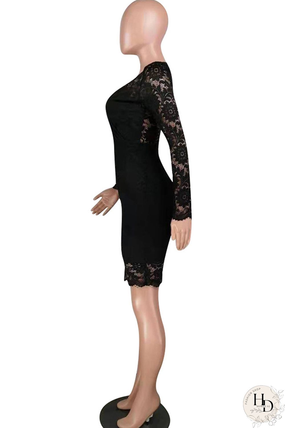 Red Lace Casual Cap Sleeve Long Sleeves V Neck Step Skirt Knee-Length lace Solid Patchwork Broken flower