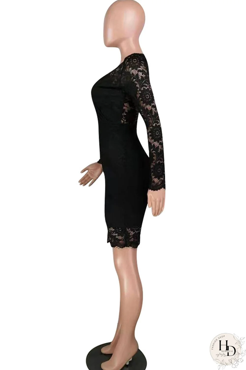 Red Lace Casual Cap Sleeve Long Sleeves V Neck Step Skirt Knee-Length lace Solid Patchwork Broken flower