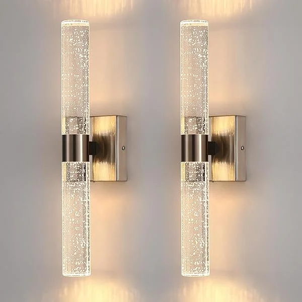 Modern Wall Sconces Set of Two, 3CCT Crystal Bathroom Sconces Wall Light, Brushed Nickel Vanity Light Fixture, Sconce Wall Decor Set of 2, Wall Lights for Bedroom, Living Room, Hallway 18in Nickel 18in