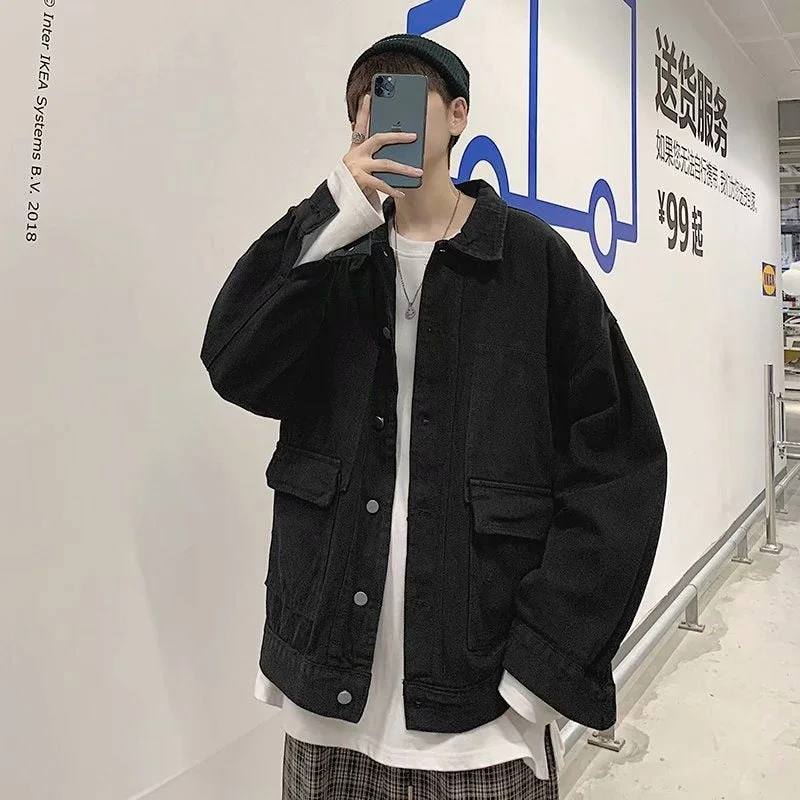 Mens Denim Jacket Solid Color Coat Loose Spring And Autumn Couple Fashion Tidal Current Streetwear Free Shipping The New Listing