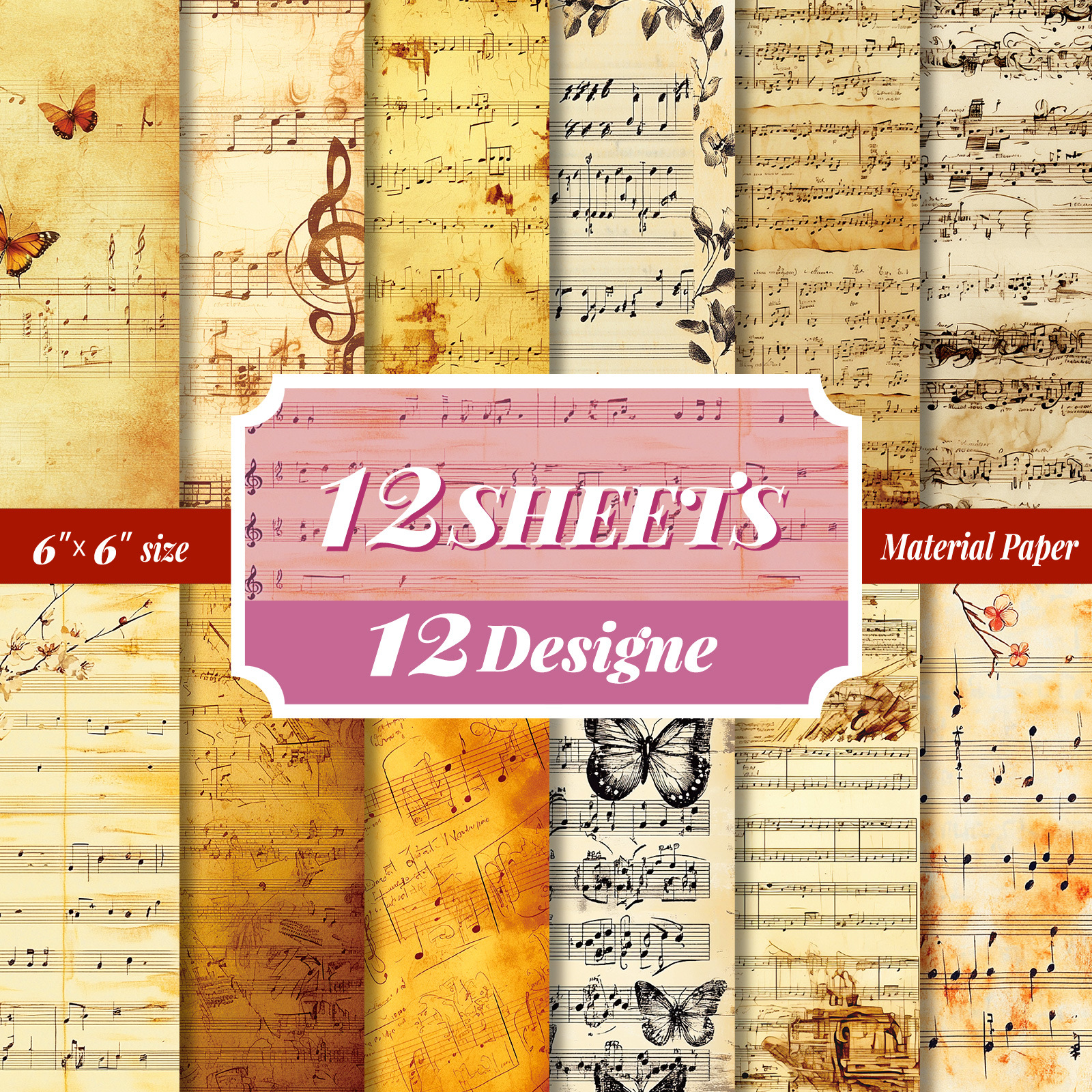 악보 (종이 재질, 12매/세트, 빈티지 나비 악보)