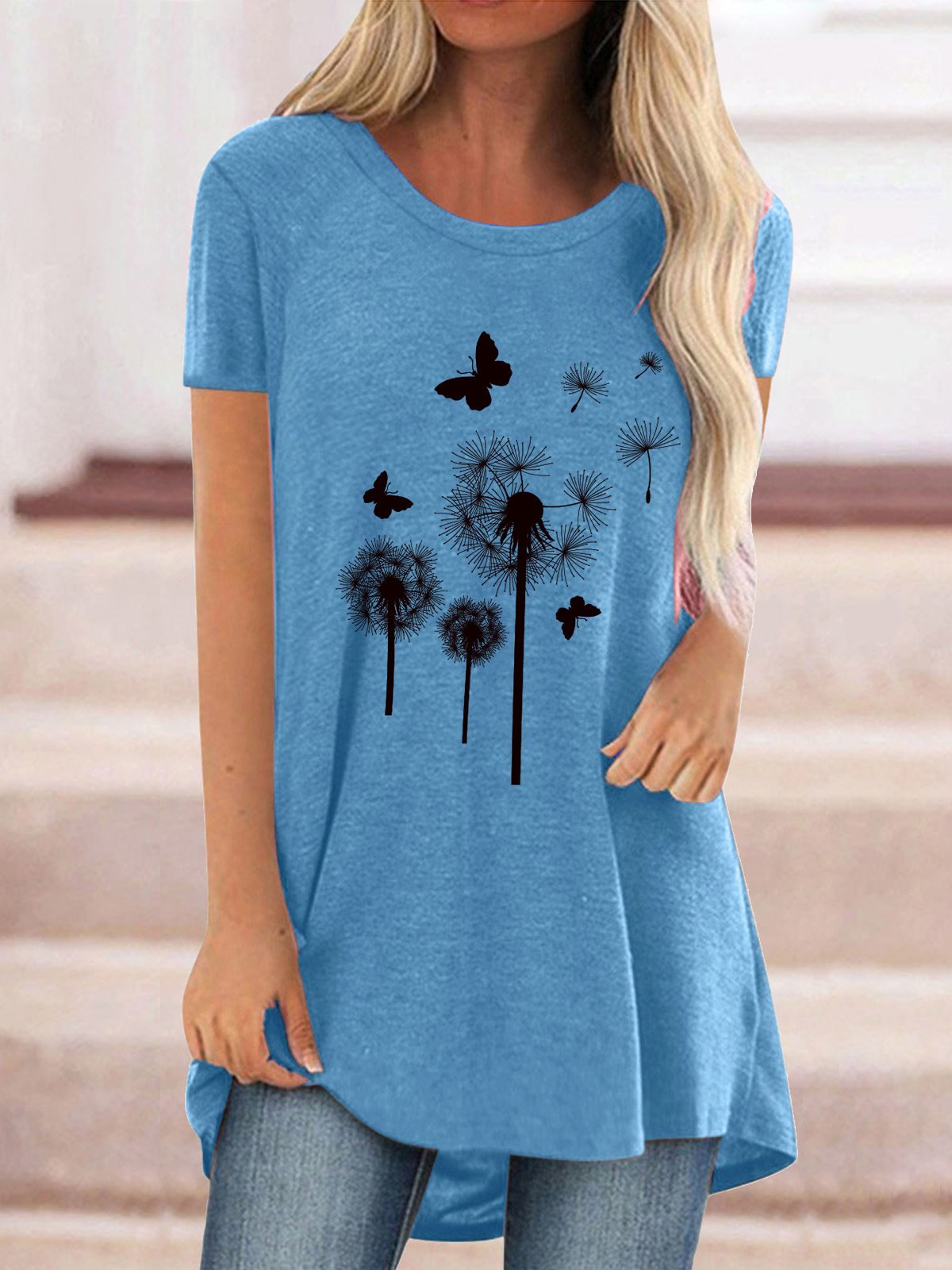 Women Half Sleeve V-neck Solid Color Dress