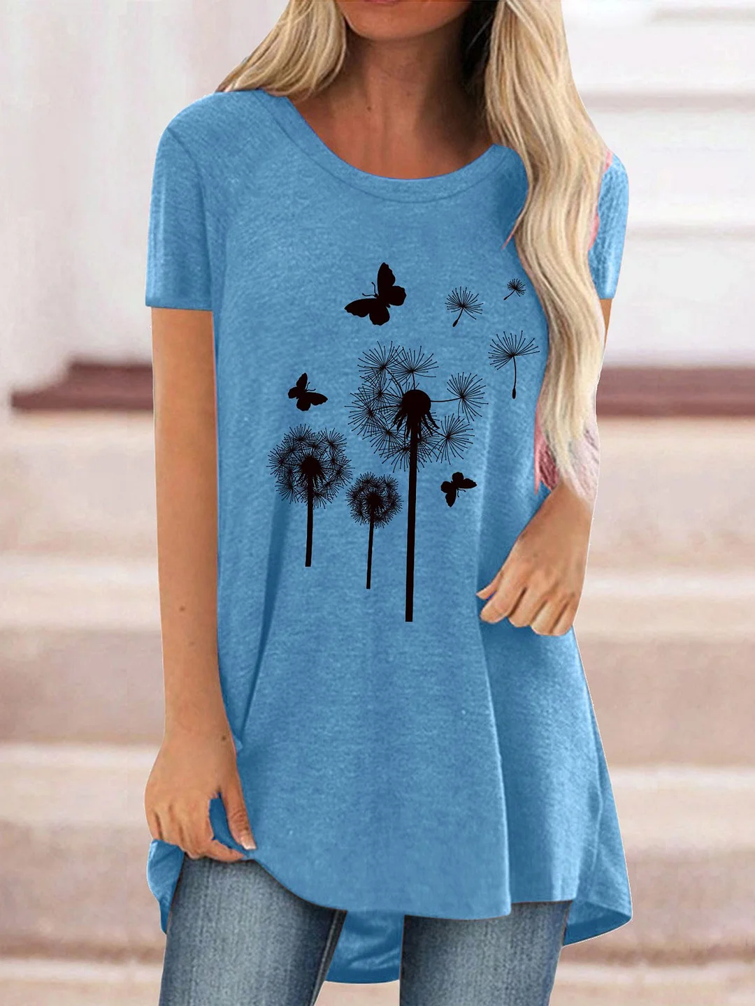 Women Half Sleeve V-neck Solid Color Dress