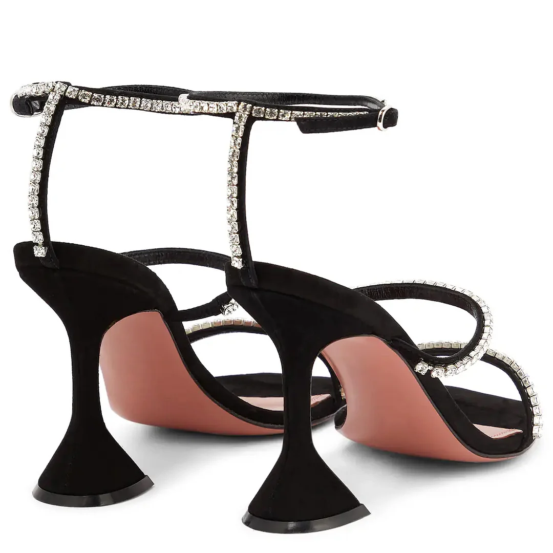 95mm Heeled Sandals for Women Square Toe Two Strap Party Wedding Matte Heels