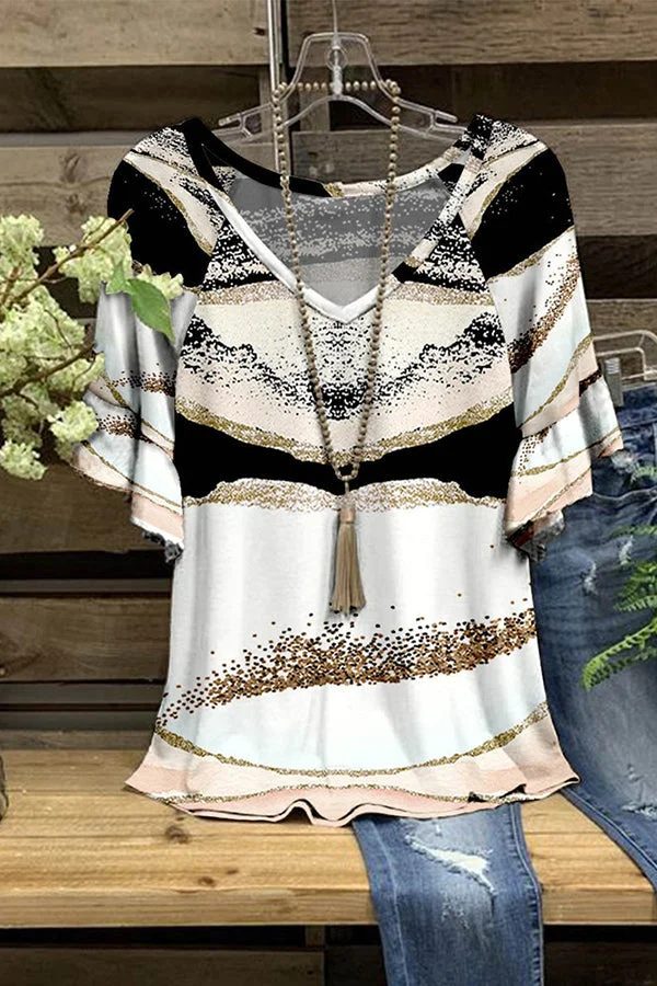 Color Block Flounce Sleeve T-shirt