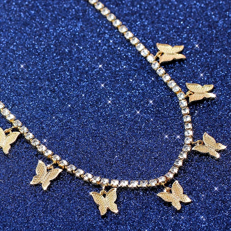 Iced Out Bling Butterfly Tennis Chain Choker Necklace Women Jewelry