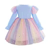 Spring Long Sleeve Unicorn Birthday Kid Girl Rainbow Sequins Princess Dress