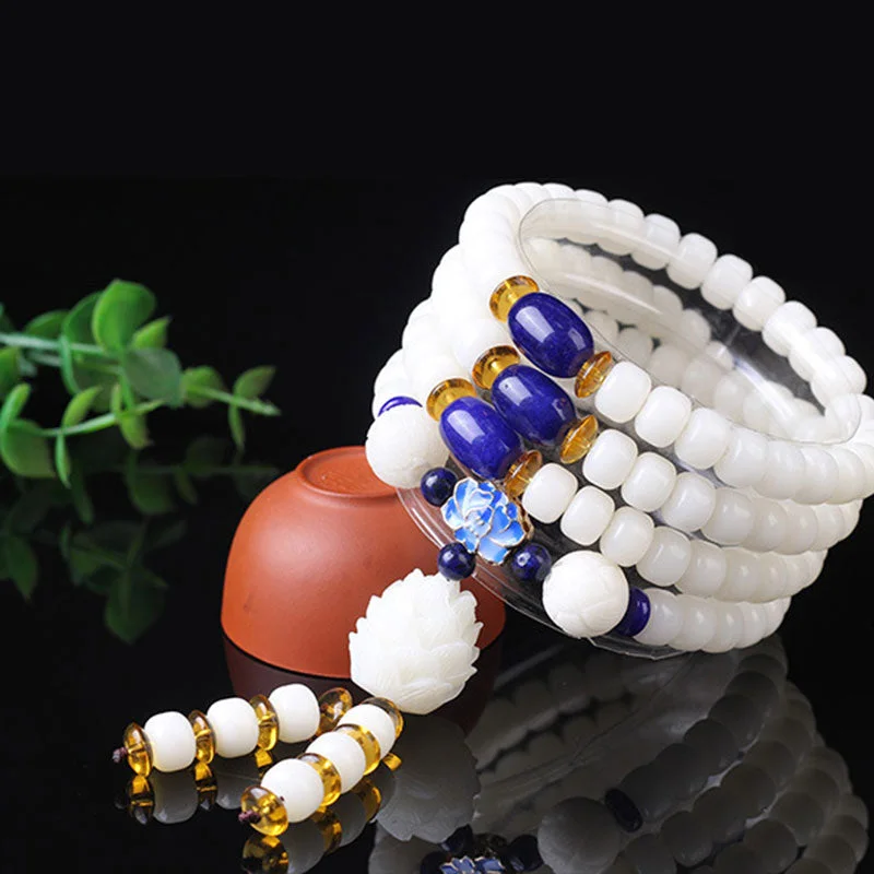 White Bodhi Seed Mala 108 Beads Luck Bracelet Necklace