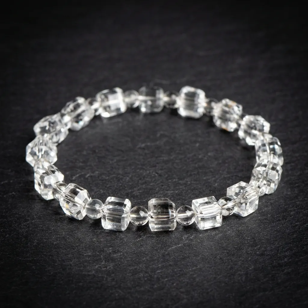 JiStones Pure Clarity: Natural White Crystal 'Sugar Cube' Geometric Bracelet Faceted Prism Cut-9mm-10mm (12 Beads)