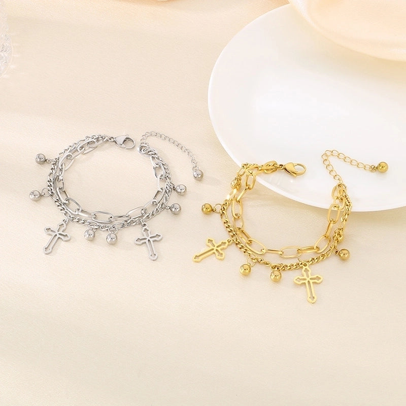 Elegant Minimalist Streetwear Cross 304 Stainless Steel 18K Gold Plated Bracelets In Bulk