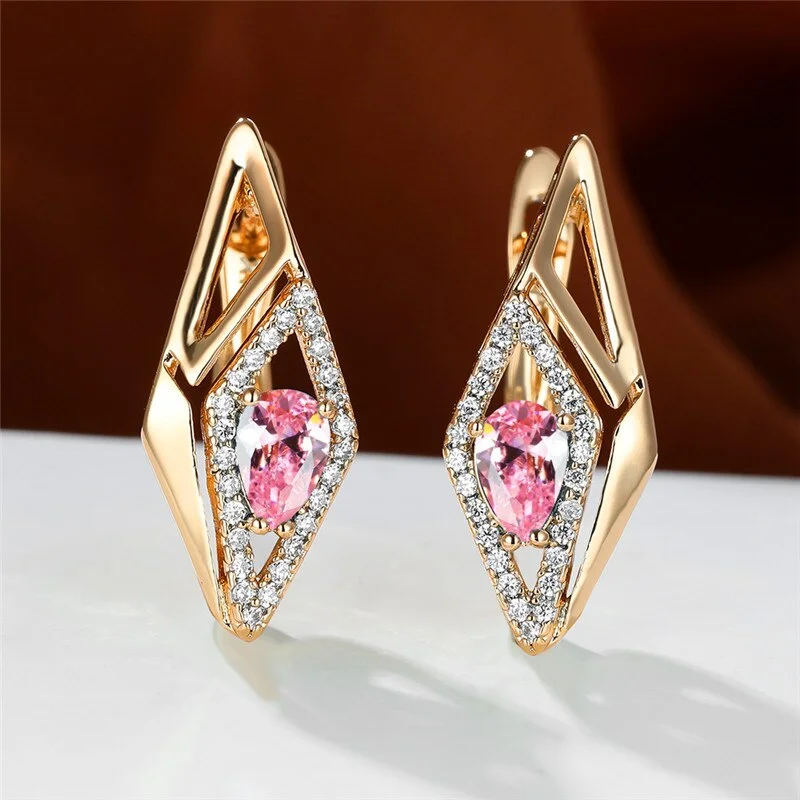 Cute Female Rainbow Zircon Stone Earrings Charm Gold Color Small Clip Earrings For Women Dainty Crystal Square Wedding Earrings