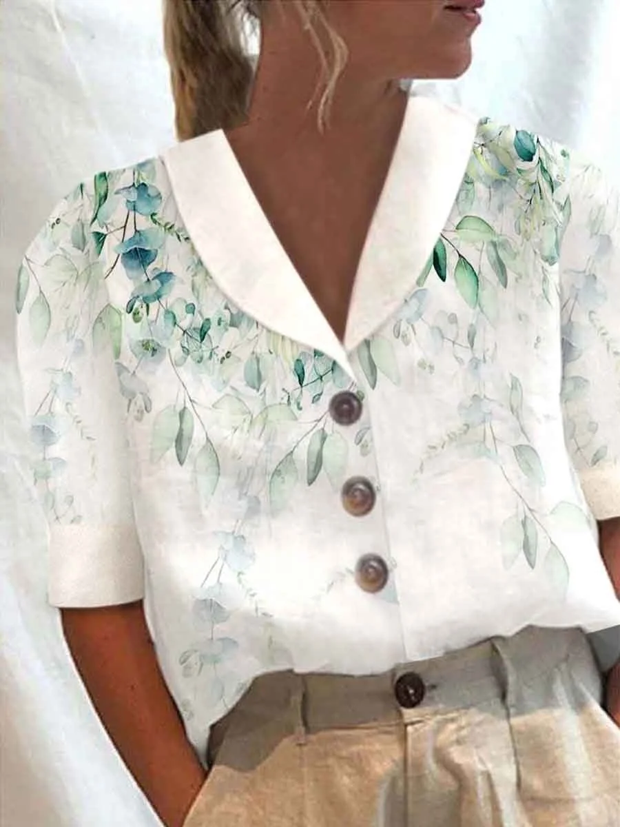 Women Retro Floral Print Casual Shirt