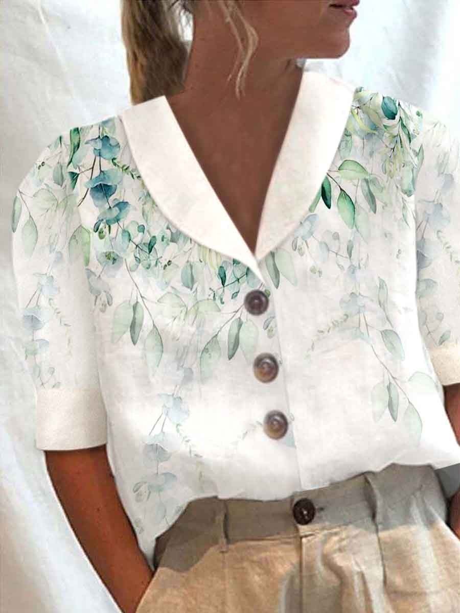 Women Retro Floral Print Casual Shirt