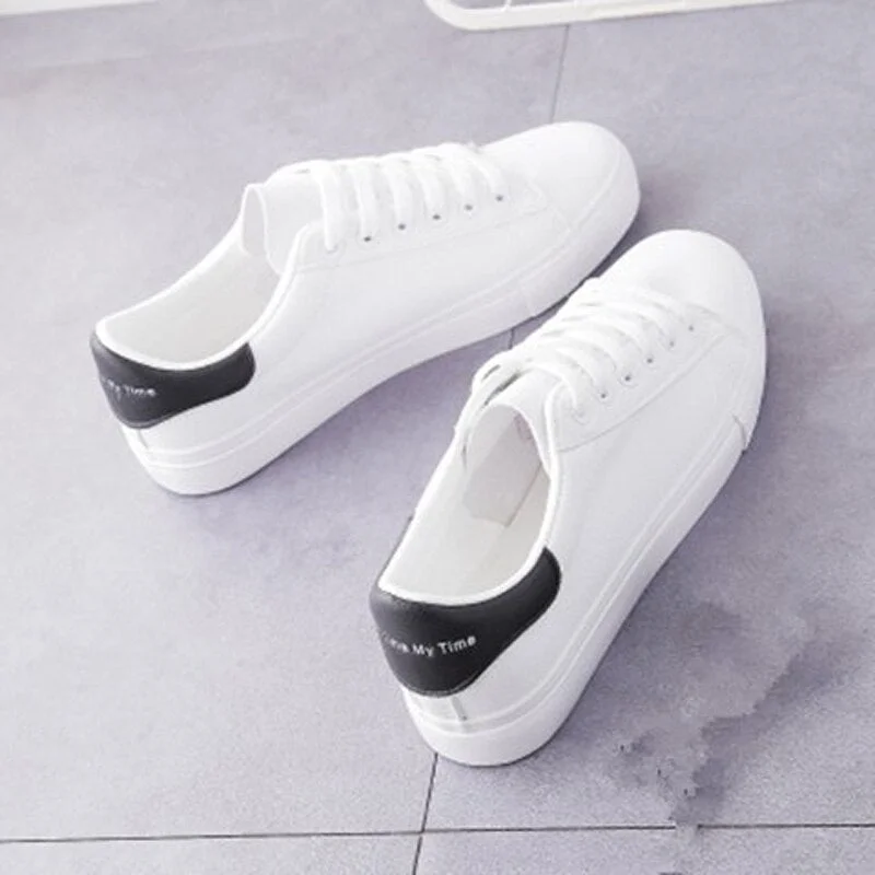 Fashion Women's Vulcanize Shoes 2021 Spring Autumn Casual Classic Solid Color PU Leather Flat heel Woman White Shoes Sneakers