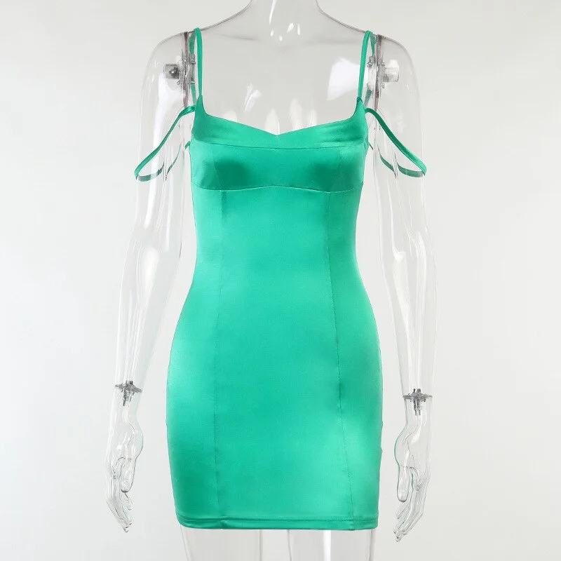 Solid Stain Slip Sleeveless Slash Neck  Mini Dress Summer Fall Slim Party Club Elegant Streetwear Outfit