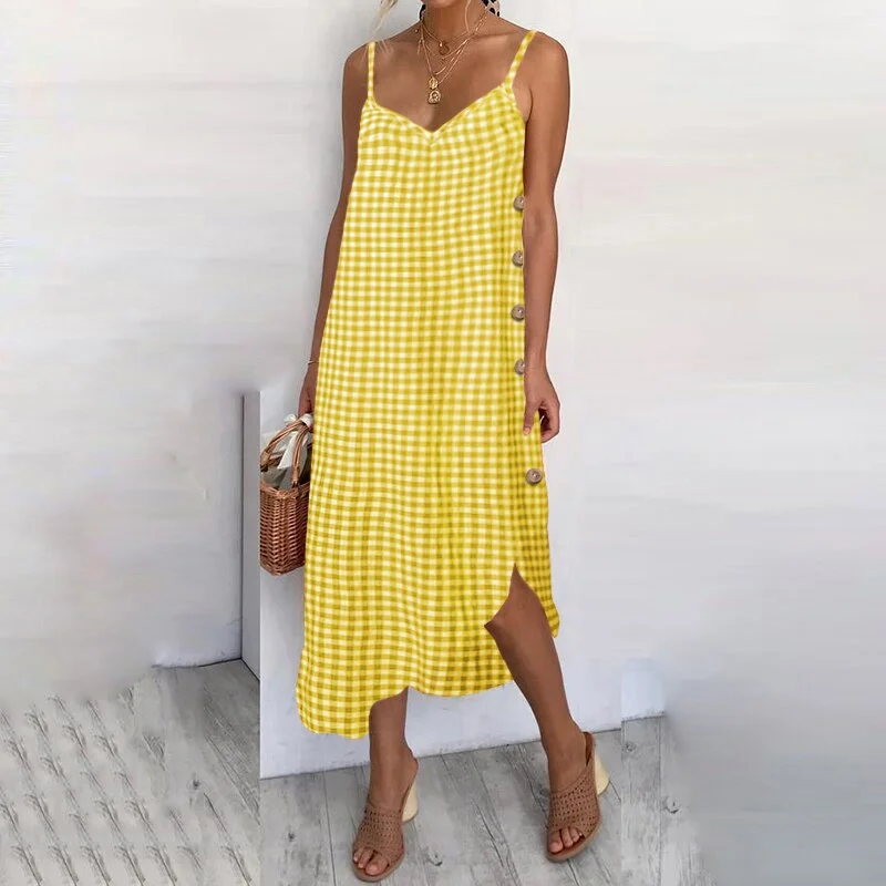 Womens Summer Sundress Sexy Spaghetti Straps Beach Dress 2022 Celmia Casual Loose Buttons Asymmetrical  Vestidos Robe