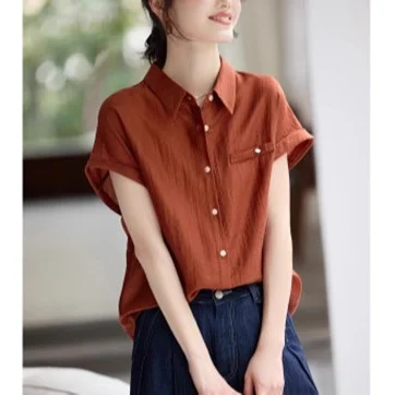 Athvotar Athvotar Commuting Short-Sleeved Shirt For Women In The Summer Of 2025 New Casual Relaxation Texture Shirt Design Top