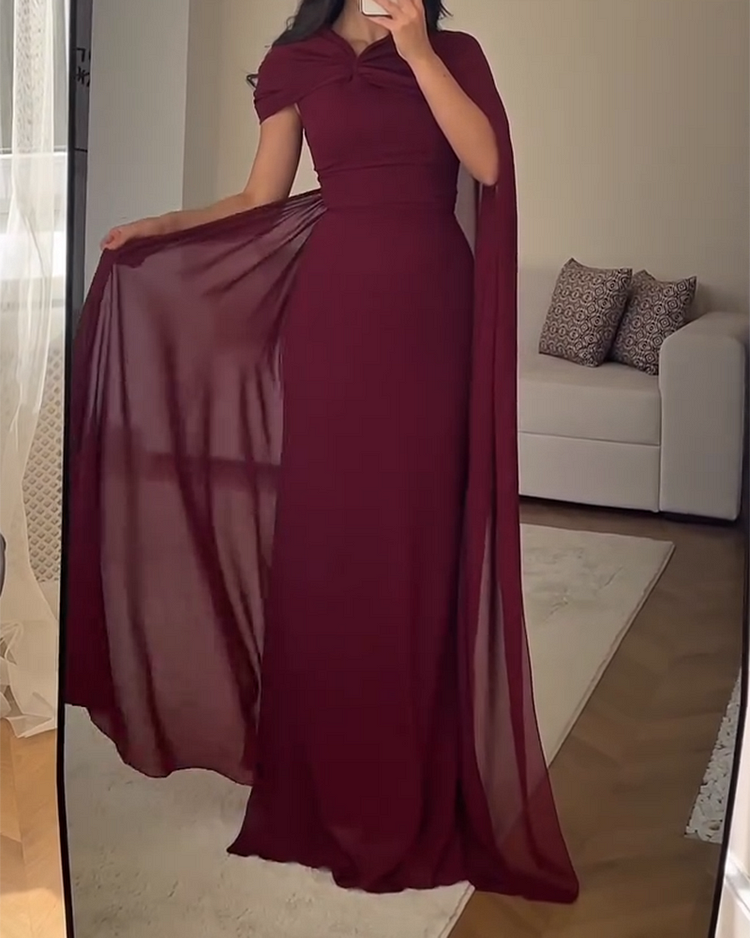 Pleated Cape Panel Dress