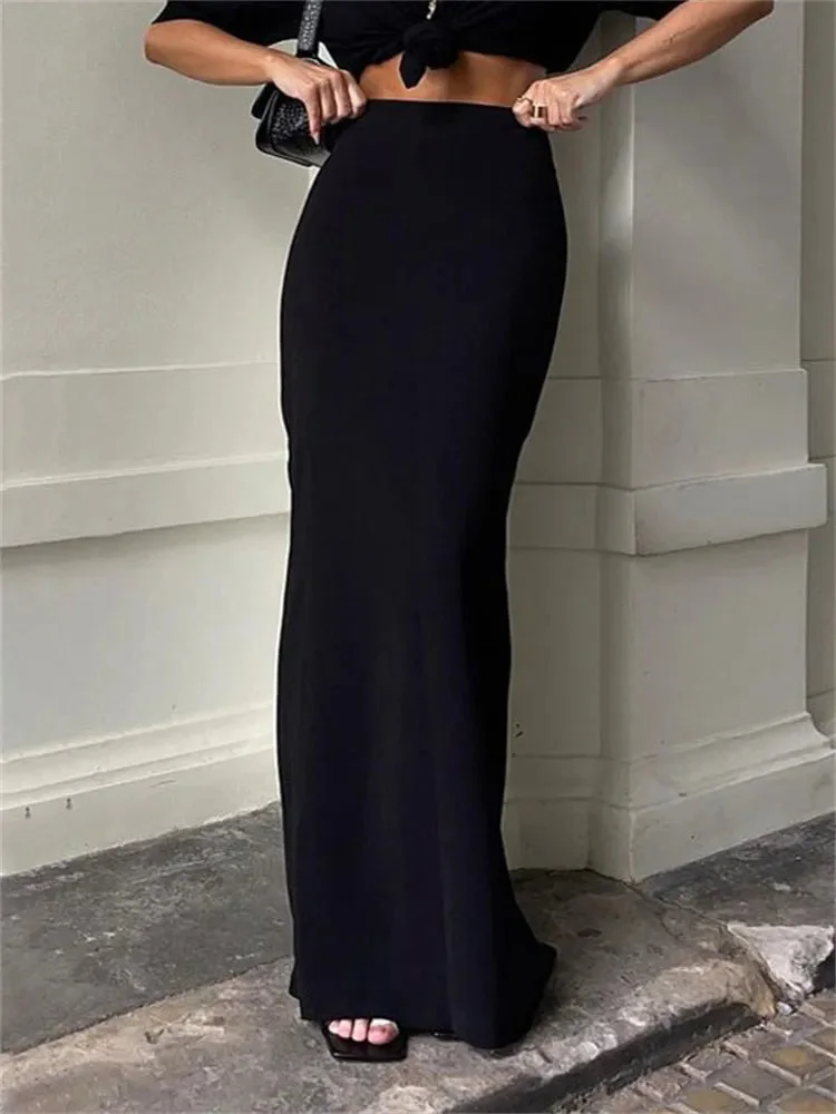 Oocharger Fashion For Women Black Long Skirts High Waist Slim Seamless Elegant Ladies Gown Casual Summer 2024 New Female Maxi Skirts