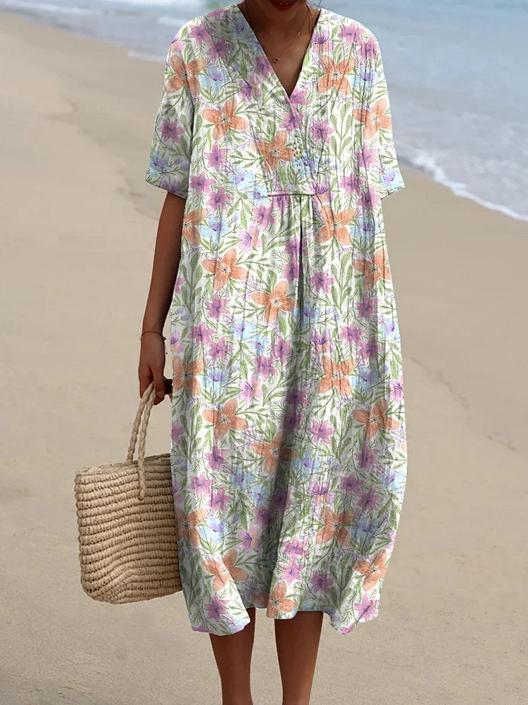 Lovely Watercolor Spring Floral Repeat Pattern Printed Women's Flowy Dress