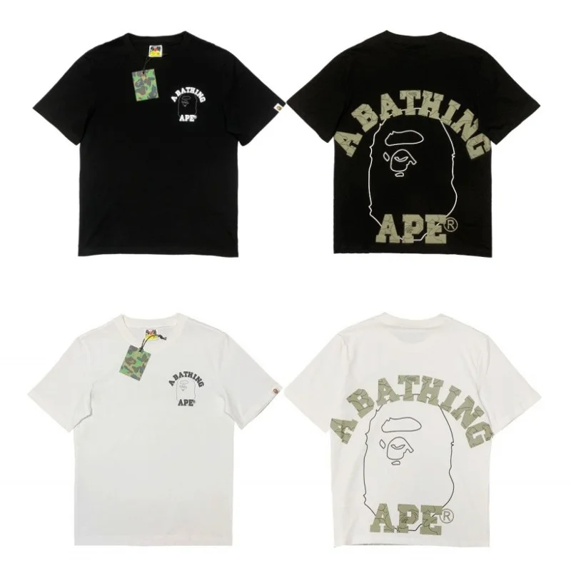 BAPE Back Big Ape Line Letter Print 230G Short-sleeved T-shirt Trendy