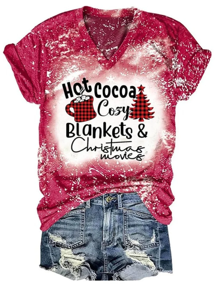 Hot Cocoa And Christmas Tree Print Tie Dye T Shirt