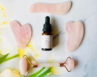 pornhint Pornhint Rose Quartz Gua Sha Stone and Rose Massage Oil Skincare Set with Massage Tools