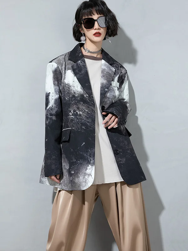 Fashion Tie-Dyed Notched Collar Long Sleeves Blazer