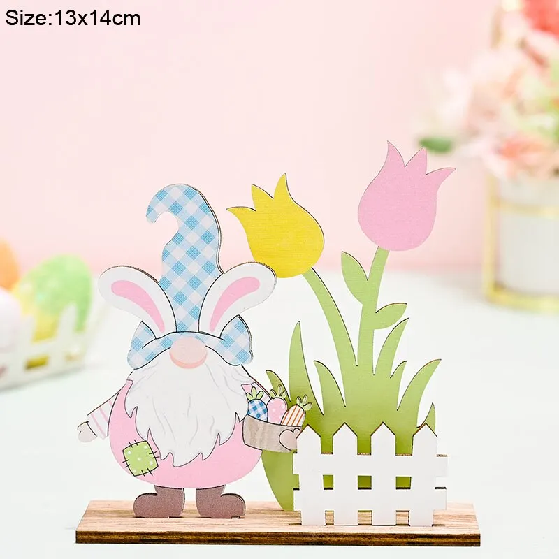 Easter Wooden Ornaments Decoration Cute Rabbit Bunny Egg Faceless Gnome Wood DIY Craft Spring Easter Home Decor Kids Gift Toy