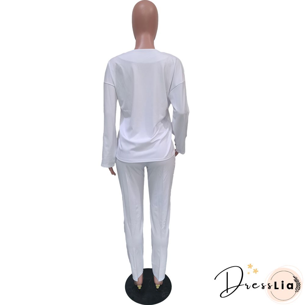 Long Sleeves T shirt Sportswear Two Piece Pants Set