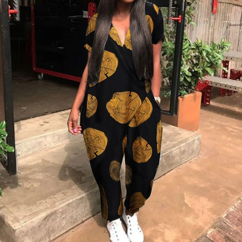 2022 Fashion Summer Rompers ZANZEA Women Jumpsuits Casual Loose V Neck Short Sleeve Overalls Harem Pants Solid Long Playsuits 7