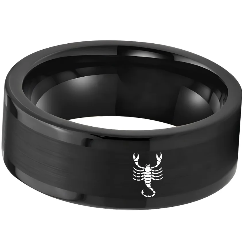 Wedding Fashion Black Scorpio Tungsten Ring and Flat Edge Comfort Fit for Men and Women 4MM 6MM 8MM Width