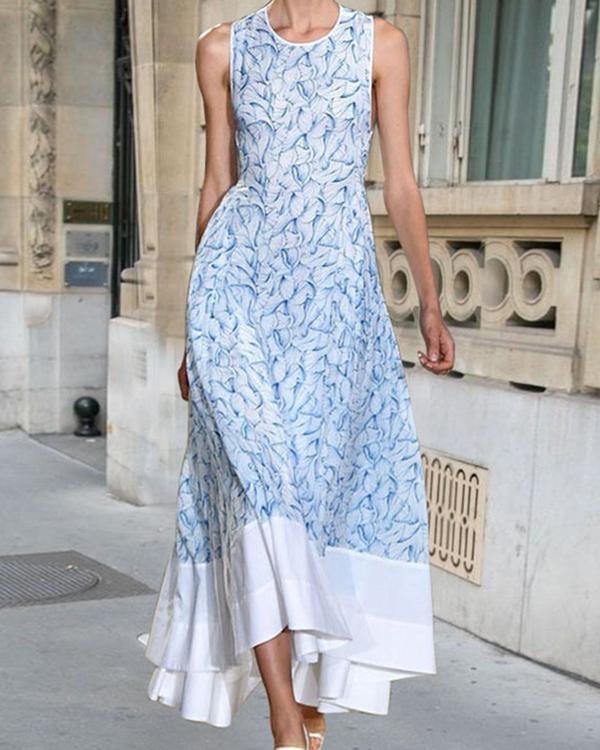 Elegant Sleeveless Round Neck Printed Maxi Dress - Chicaggo