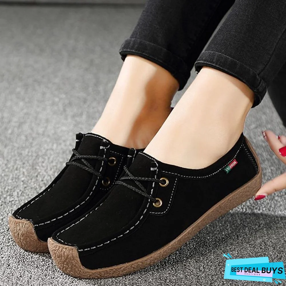 Women PU Leather Loafers Lace Up Folding Moccasins Foldable Casual Flats Shoes