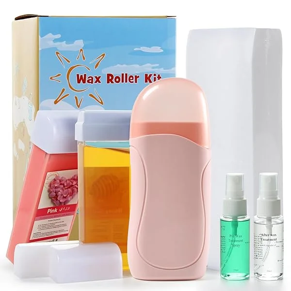Roll On Wax, Wax Roller Kit for Hair Removal, Portable Roll On Wax Kit with 2 Honey Roller Wax Cartridge & 100 Wax Strips, Roller Waxing Kit for Women for Larger Areas Of The Body,at Home Waxing Kit for Women and Men 