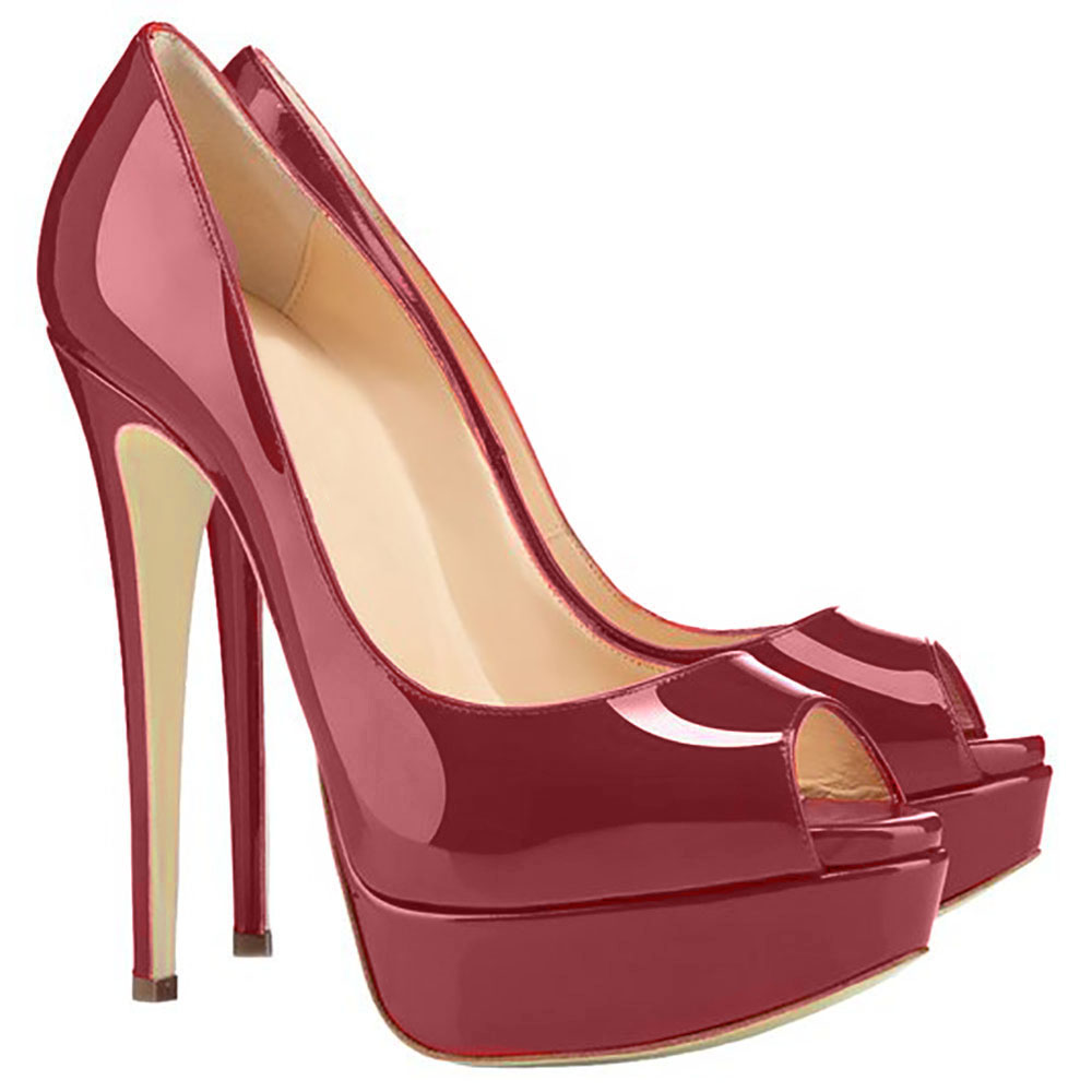150mm Sky High Platform Pumps Wine Red-vocosishoes