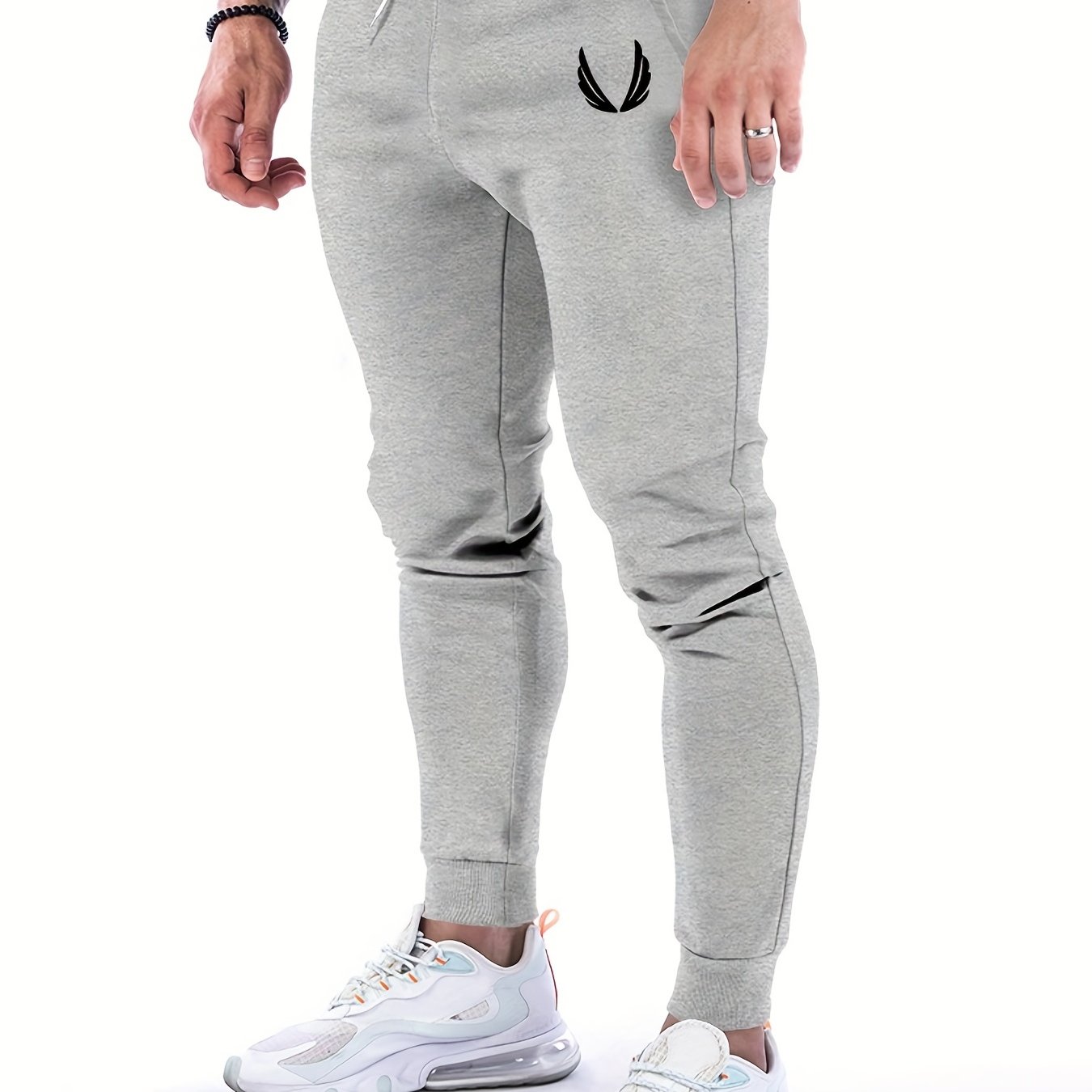 Graphic Pattern Joggers, Men's Casual Slim Fit Slightly Stretch Waist Drawstring Tapered Pants For Spring Summer