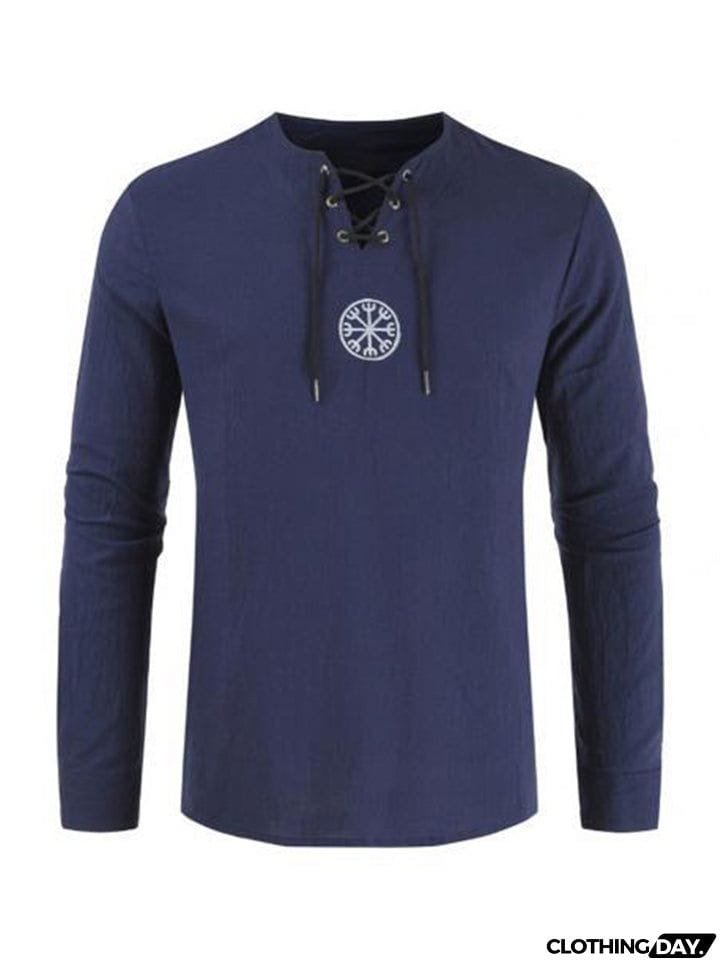 Lace Up Black Long Sleeve Shirt Mens