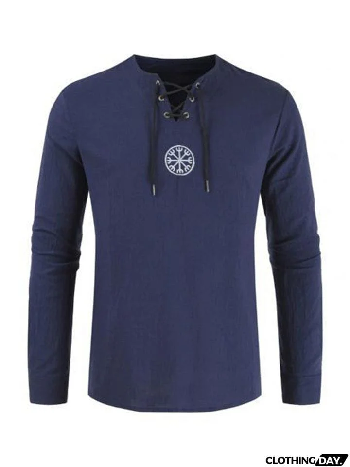 Lace Up Black Long Sleeve Shirt Mens