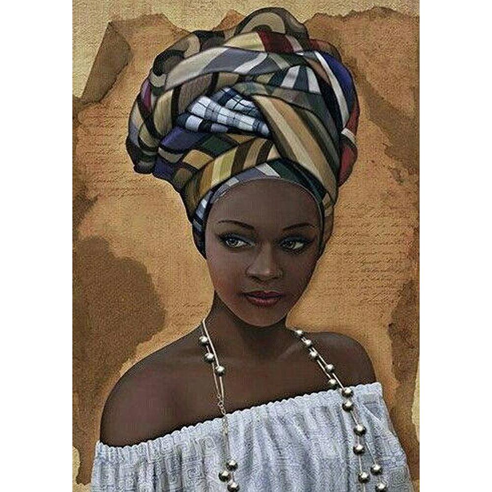 

30*40CM-Africa Hat Women-Round Drill Diamond Painting, 501 Original