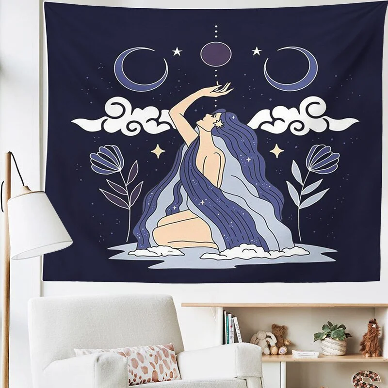 Moon woman Tapestry Psychedelic Wall Hanging Art Tapestries Wall Cloth Psychedelic Women Yoga Carpet room decoration tapestry