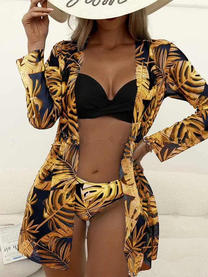 Women's Floral Botanical Bikini Three-Piece Swimsuit