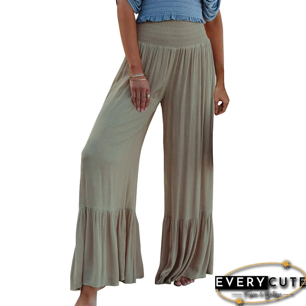 Spend Gray Solid Elastic Waist Wide Leg Casual Pants